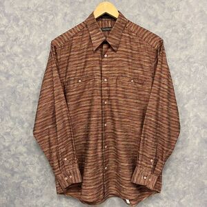 Jhane Barnes Japanese Woven Space‎ Dye Button Down Shirt Brown Striped M